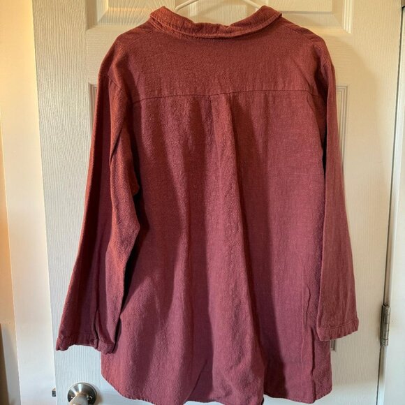 Minibee Women's Linen Button Down Long Tunic Tops, Dark Pink, XL - Picture 3 of 4